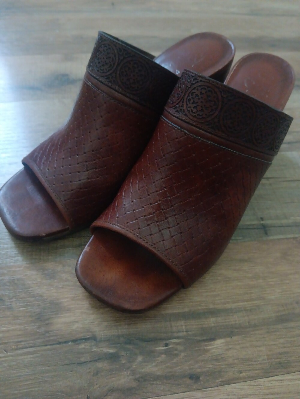 Brighton Reyna Brown Woven Leather Slide Mules